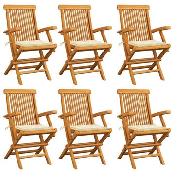vidaXL Klapstoelen met crèmekleurige kussens, 6 stuks,, Verzenden, Nieuw