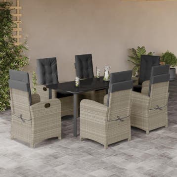 vidaXL 7-delige Tuinset met kussens poly rattan grijs, Verzenden, Nieuw, Tuinset