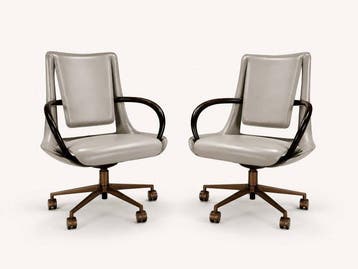 Giorgetti - Chaise de bureau (2) - Cuir, Acier, Bois - Clip