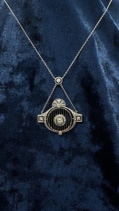 Halsketting - 14 karaat Geel goud, Platina - 0.61ct. tw., Handtassen en Accessoires, Kettingen