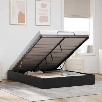 vidaXL Ottoman Bedframe Zwart 153 x 203 cm Kunstleer, Huis en Inrichting, Verzenden, Nieuw