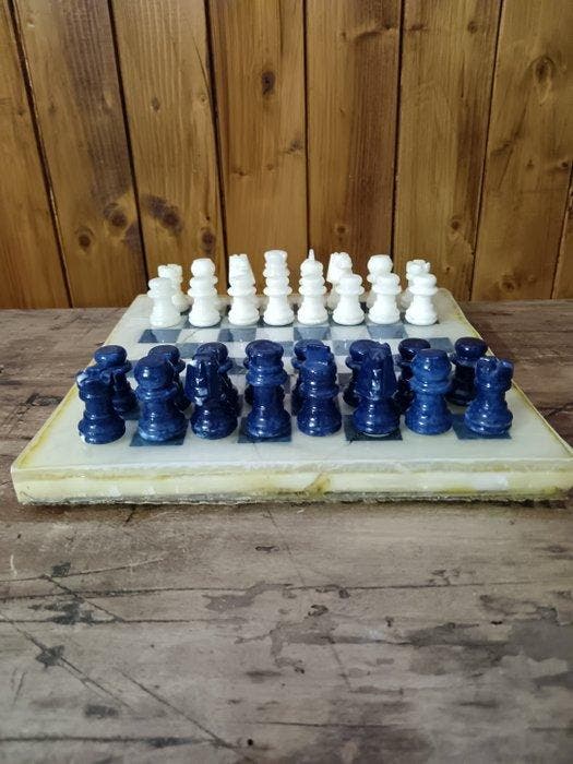 Schaakspel - alabaster, Antiquités & Art, Curiosités & Brocante