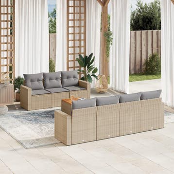 vidaXL 8-delige Loungeset met kussens poly rattan gemengd, Verzenden, Nieuw, Loungeset