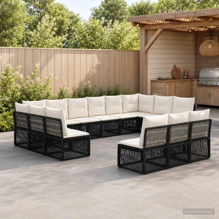 vidaXL Tuinbank Set 13 pcs Zwart poly rattan, Tuin en Terras, Tuinsets en Loungesets, Nieuw, Verzenden