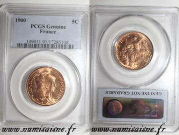 France Frankreich Km 842 5 Centimes 1900 Typ Dupuis Pcgs..., Postzegels en Munten, Verzenden, België