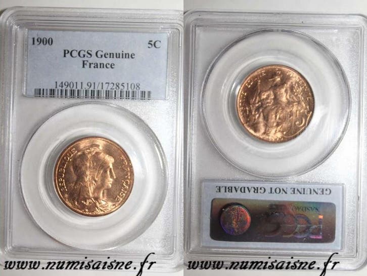 France Frankreich Km 842 5 Centimes 1900 Typ Dupuis Pcgs..., Postzegels en Munten, Munten | Europa | Niet-Euromunten, België, Verzenden
