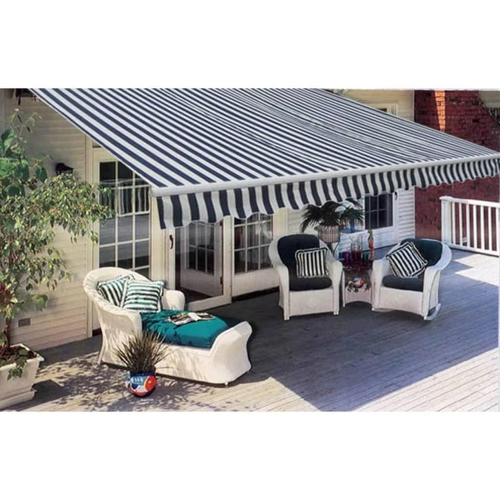 vidaXL Luifel handmatig uittrekbaar 300 cm blauw/wit, Jardin & Terrasse, Protection solaire, Envoi