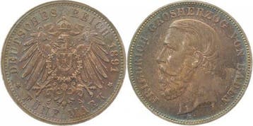Duitsland 5 Mark Friedrich Baden1891g ohne Strich im A !..., Verzenden, België