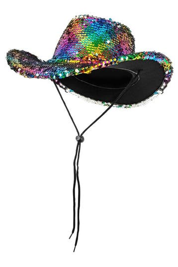 KIMU® Cowboyhoed Regenboog Zilver Pailletten Pride Gekleurd, Kleding | Heren, Ophalen of Verzenden, Nieuw