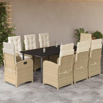vidaXL 9-delige Tuinset met kussens poly rattan beige, Verzenden, Nieuw, Tuinset