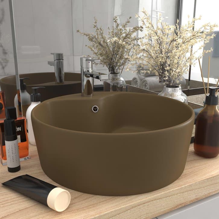 vidaXL Wastafel met overloop 36x13 cm keramiek matcrème, Doe-het-zelf en Bouw, Sanitair, Nieuw, Verzenden