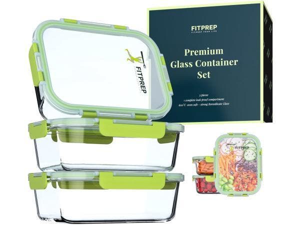 Veiling - FITPREP® glazen bewaardozen met deksels set van 6, Sport en Fitness, Overige Sport en Fitness