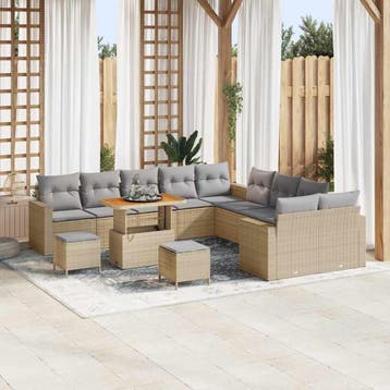vidaXL Tuinbank Set 17 st 10-Aantal zitplaatsen Beige en, Verzenden