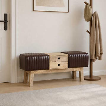 vidaXL Bank 110 x 30 x 45 cm Echt Leer Donkerbruin, Huis en Inrichting, Verzenden, Nieuw