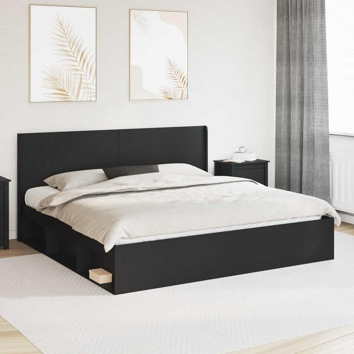 vidaXL Bedframe met opbergruimte en hoofdbord Zwart 180 x, Maison & Meubles, Chambre à coucher | Lits, Envoi