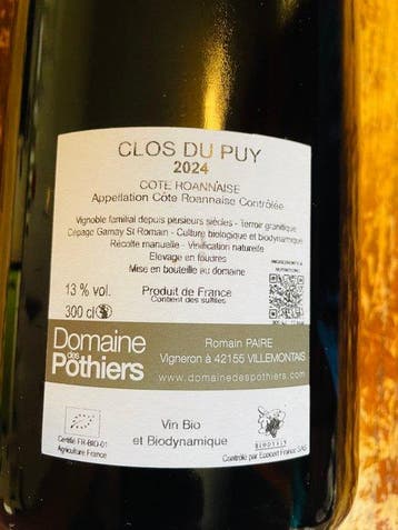 2024 Domaine des Pothiers Cote Roannaise Clos du Puy - Loire