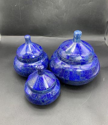Lapis lazuli-mozaïek op brons Snoeppotten met deksel- 1067 g