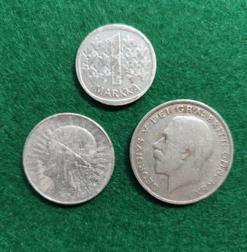 Verenigd Koninkrijk, Polen, Finland. Lote 3 monedas de plata, Postzegels en Munten