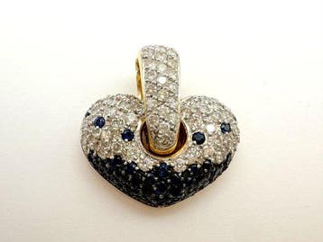 Hanger - 18 karaat Geel goud Diamant (Natuurlijk) - Saffier