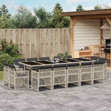 vidaXL 15-delige Tuinset met kussens poly rattan lichtgrijs, Verzenden, Tuinset