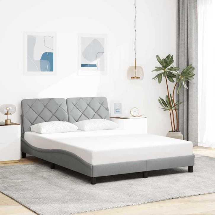 vidaXL Bedframe zonder matras stof lichtgrijs 140x190 cm, Huis en Inrichting, Slaapkamer | Bedden, Nieuw, Verzenden