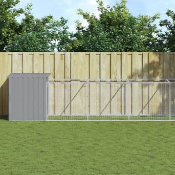 vidaXL Hondenhok met ren 110x1221x110 cm staal lichtgrijs, Verzenden