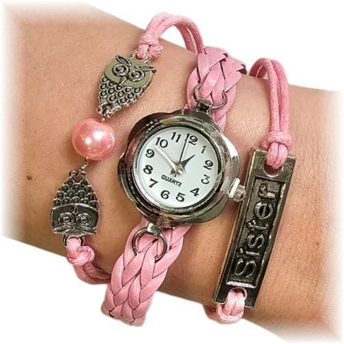Fako - Armband Horloge - Multi Uiltjes Sister - Roze, Handtassen en Accessoires, Horloges | Dames, Verzenden