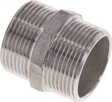 Dubbele Nippel G1 1/4 RVS Vlakke Afdichting 16bar 45mm Hex, Verzenden, Nieuw