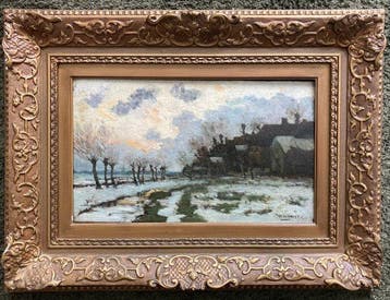 W H Jintes (1855-1924) - Boerderij in winters landschap
