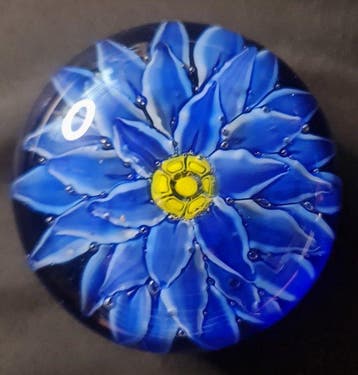 Set of 5 Vintage Mid-Century Art Glass Floral Paperweights -