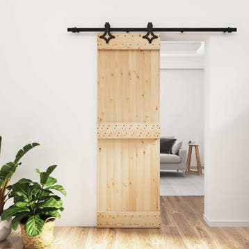 vidaXL Schuifdeur Naturel en Zwart 70 x 210 cm Massief Pine, Verzenden, Nieuw