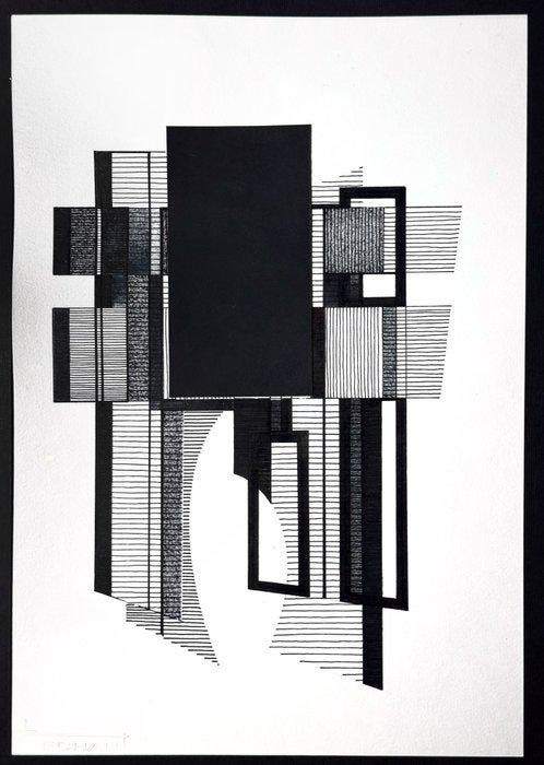 Eugène Eechaut (1928-2019) - Abstract ink composition, Antiquités & Art, Art | Objets design