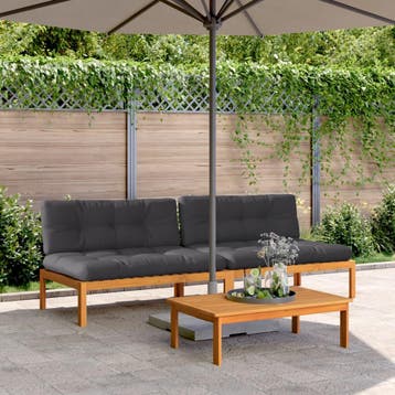 vidaXL Tuinmiddenbanken 2 st pallet met kussens massief, Verzenden, Nieuw