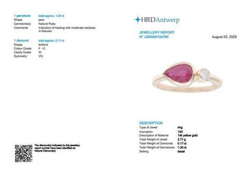 Ring - 14 karaat Geel goud - 1.47ct. tw. Robijn - Diamant, Nieuw