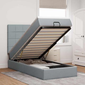 vidaXL Bed poef met matras en LEDs 90x200 cm stof, Verzenden
