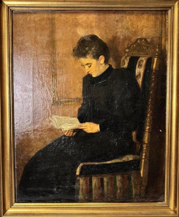 Jean-Léon Gouw (1868-1943) - Liseuse dans un intérieur, Antiek en Kunst, Kunst | Schilderijen | Klassiek