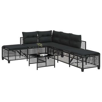 vidaXL 3-delige Loungeset met kussens poly rattan zwart, Verzenden, Nieuw