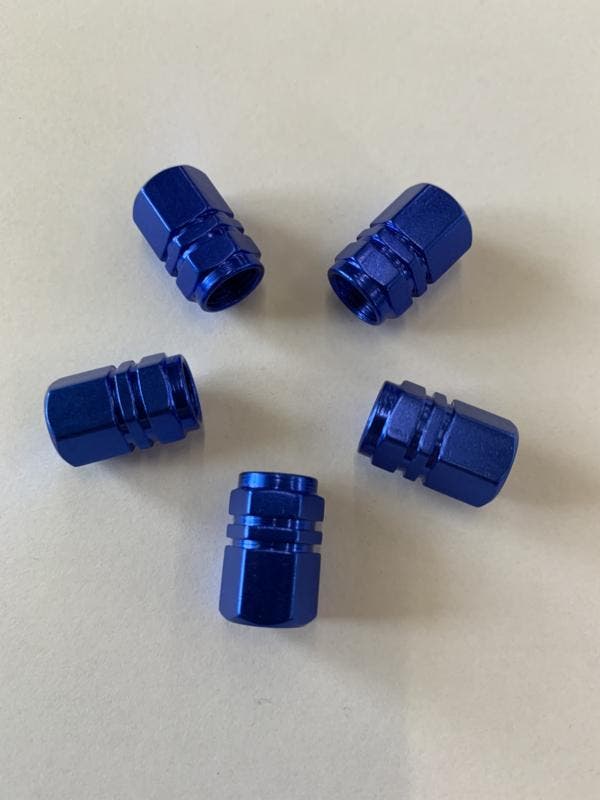 Racing ventieldoppen Exagonal Blauw 5 stuks, Verzamelen, Merken en Reclamevoorwerpen, Nieuw, Ophalen of Verzenden