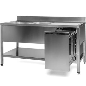 Spoeltafel | RVS | 2 Spoelbakken (Links) + Afvallade |, Verzenden, Nieuw in verpakking