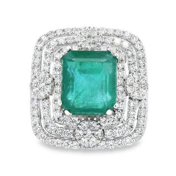 Ring - 14 karaat Witgoud - 13.65ct. tw. Smaragd - Diamant, Nieuw