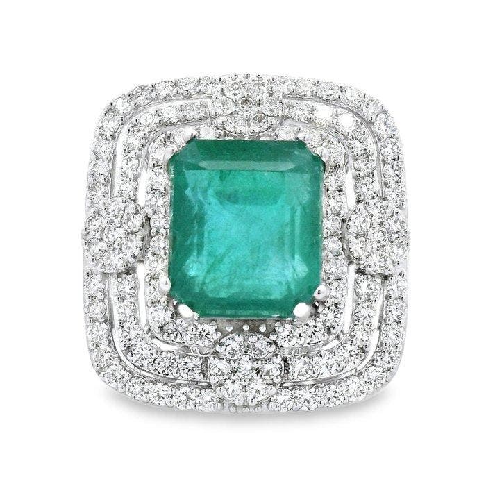 Ring - 14 karaat Witgoud - 13.65ct. tw. Smaragd - Diamant, Bijoux, Sacs & Beauté, Bagues