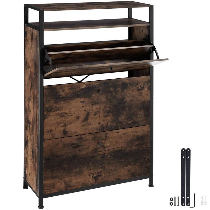 tectake Schoenenkast - Industrieel hout donker, rustiek, 81, Huis en Inrichting, Kasten | Schoenenkasten, Verzenden