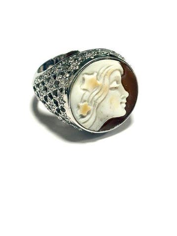 Argent - Bague - Camée en coquille sarde
