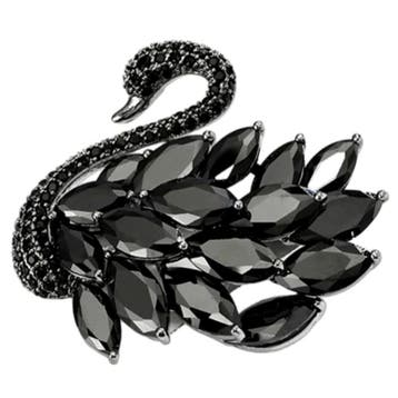 Fako Bijoux - Broche - Zwaan - Strass - 43x39mm - Zwart, Verzenden