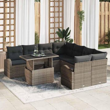 vidaXL Tuinbank Set 9 st Grijs poly rattan, Verzenden