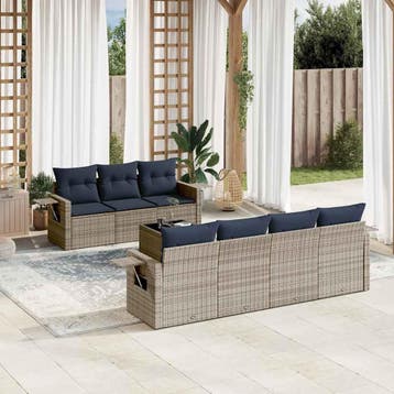 vidaXL 8-delige tuinbankset met kussens, grijs polyrotan, Verzenden