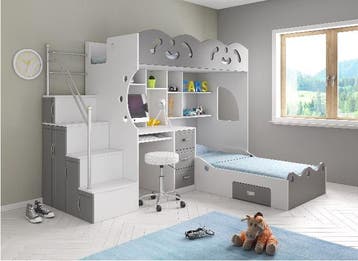 Coco hoogslaper/stapelbed - 90x200 - Wit/grijs, Maison & Meubles, Chambre à coucher | Lits superposés & Lits mezzanines, Verzenden