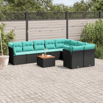 vidaXL 10-delige Loungeset met kussens poly rattan zwart, Verzenden, Nieuw, Loungeset