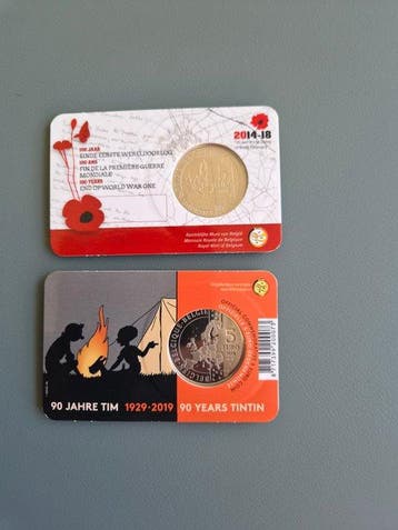 België. 5 Euro 2018/2019 Armistice + Tinitin (2, Postzegels en Munten