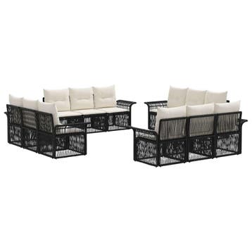 vidaXL Tuinbank Set 12 pcs Zwart poly rattan, Verzenden, Nieuw